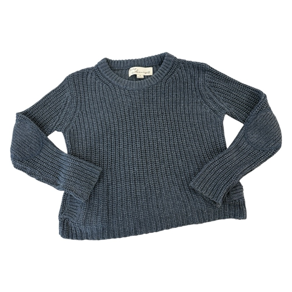 Vintage Havana Coastal Blue Crew Neck Sweater Chunky Knit Medium-Weight